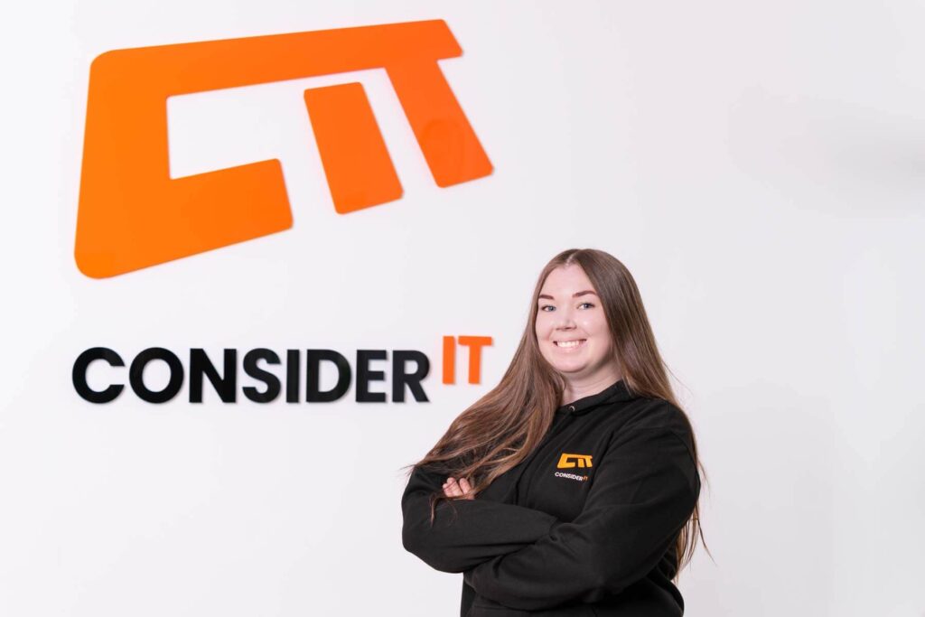 A picture of Emma Bain, Consider IT's Customer Success Manager by the Consider IT logo.